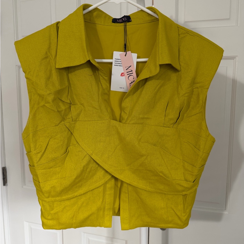 NWT Micas Linen Crossed Ruched Tank Top Size XL - Picture 3 of 6